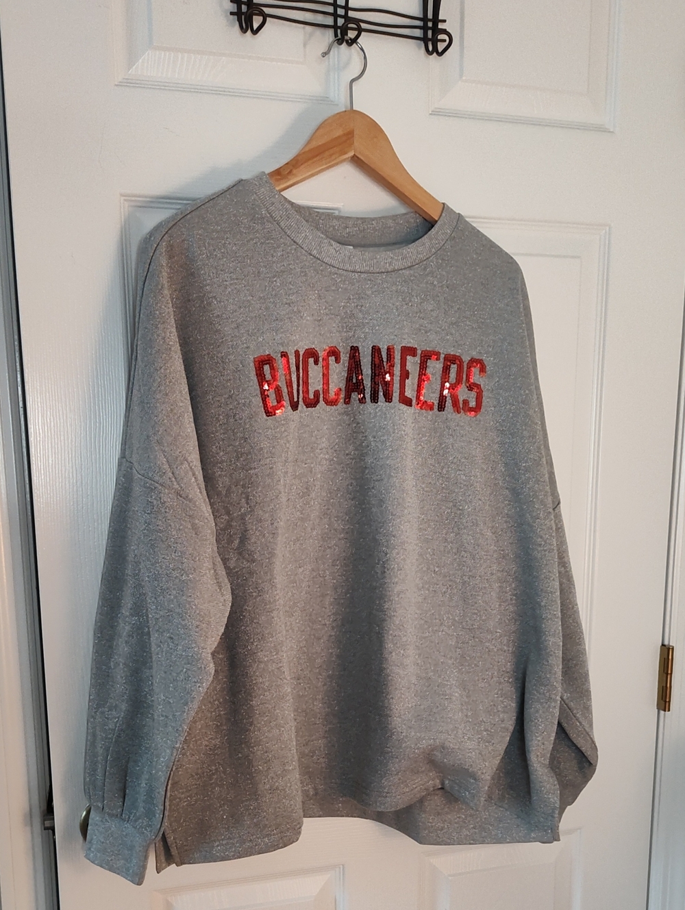 Gray Sequin-Letter Buccaneers Crewneck Sweatshirt